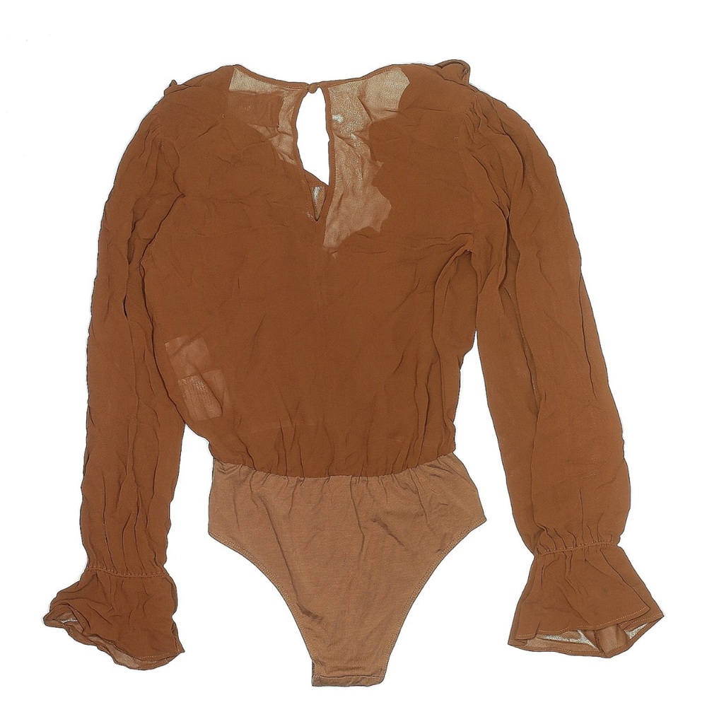 REFORMATION‎ Brown Ruffle Penny Bodysuit Size Small - Picture 4 of 5